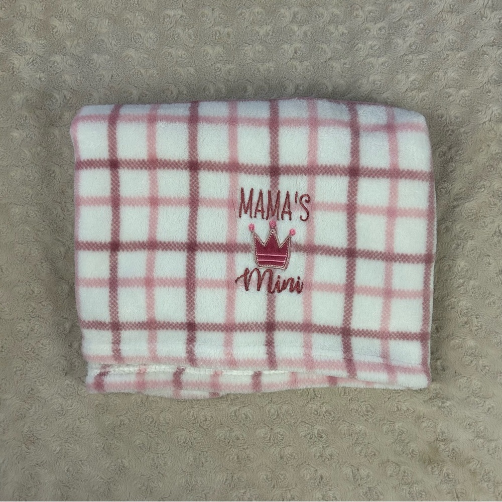 Princess Rose Mama's Mini Baby Blanket Pink White Plaid Crown Tiara